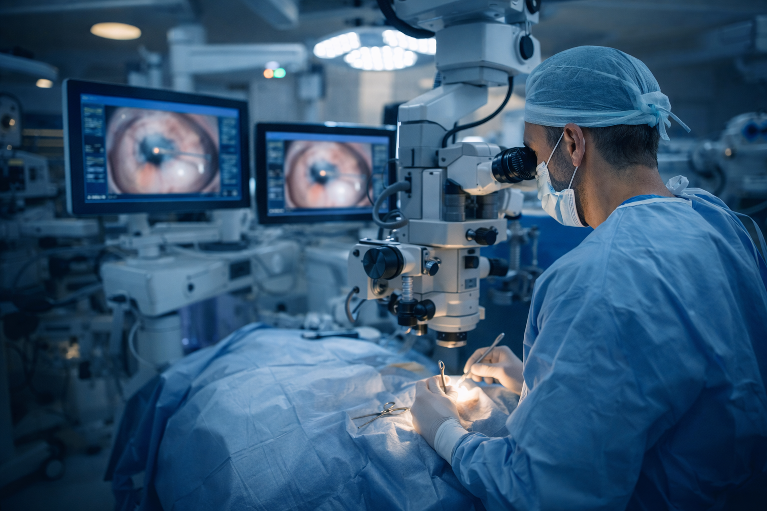 Dr. Aqueveque realizando cirugía vitreorretinal